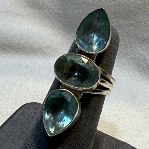 Jewelry - Sterling Silver Ring with Light Aqua Blue Gemstones